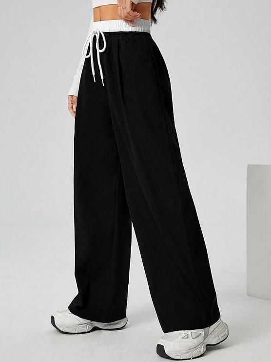 Women's Wide Leg Casual Black Pants - Hip Hop Style