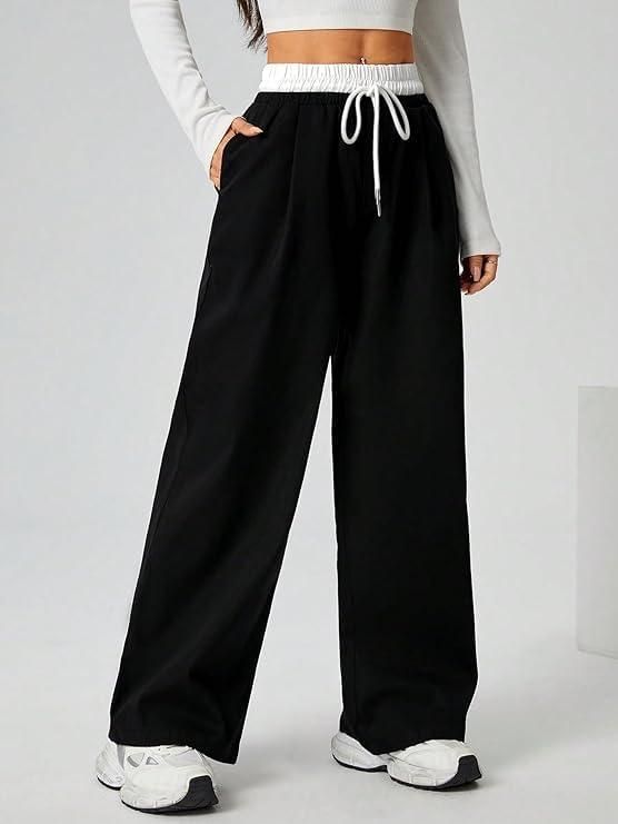Women's Wide Leg Casual Black Pants - Hip Hop Style